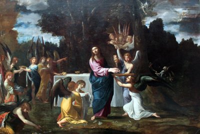 天使たちが仕える砂漠のイエス 作： Ludovico Carracci